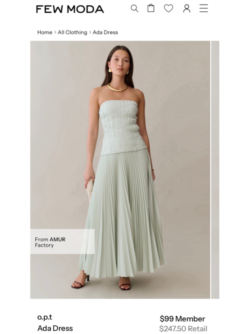 Women's o.p.t Strapless Pleated Maxi Dress in Sage Green